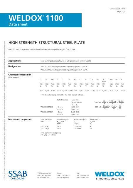 Datablad Weldox Uk Indd Tecnomeccanica Fidenza