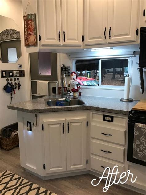 Beautiful Rv Remodel White Cabinets With Black Hardware Rv Living