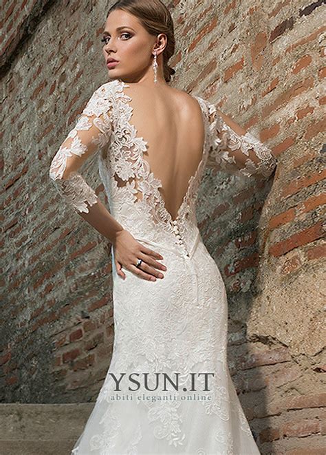 Abito Da Sposa Romantici Sirena Lungo Maniche A 3 4 All Aperto Pizzo Francese Ysun It