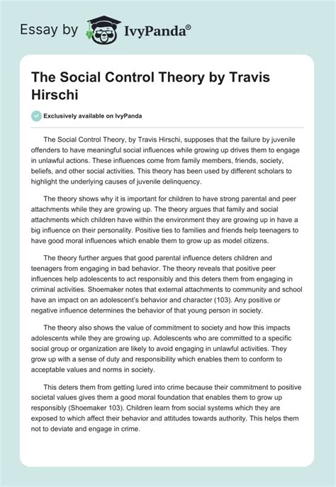 The Social Control Theory By Travis Hirschi 542 Words Essay Example