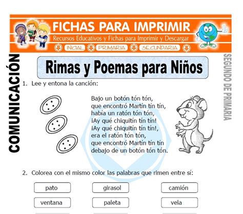 Rimas Y Poemas Para Ni Os Segundo De Primaria Fichas Para Imprimir E