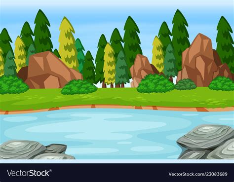 Outdoor woods lake scene Royalty Free Vector Image