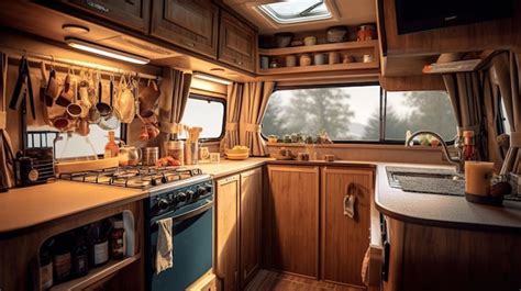 Premium AI Image | Cozy interior in the trailer of mobile home ...