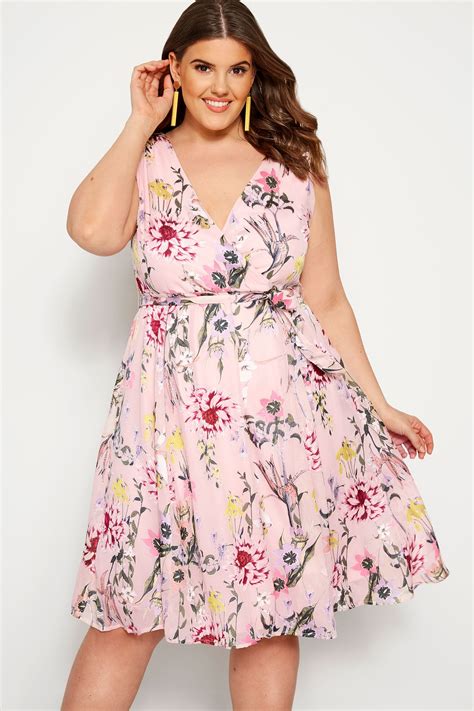 YOURS LONDON Pink Floral Wrap Dress Plus Sizes 16 To 36 Yours Clothing