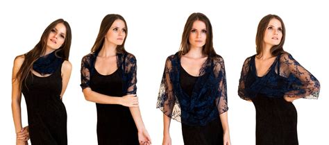 Bridesmaids Shrugs Boleros Set Of 3 Navy Blue Lace Wedding Shawls With