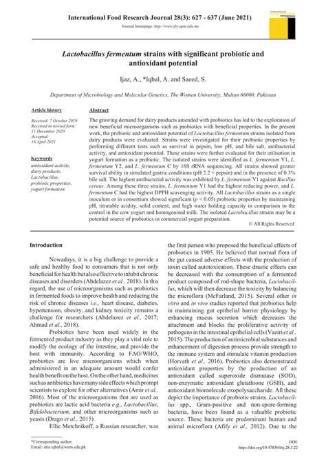 (PDF) Lactobacillus fermentum strains with significant probiotic and ...