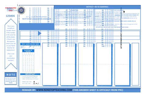 Prc Sample Answer Sheet For Let Version 2 Instruction To Examinee For Practice Only Remade By