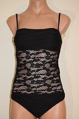 NWT Kenneth Cole Reaction Swimsuit Bikini 1 Piece Black Crochet Straps