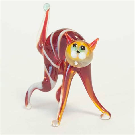 Glass Cat Figurine Blown Glass Cat Miniature Glass Cat Etsy