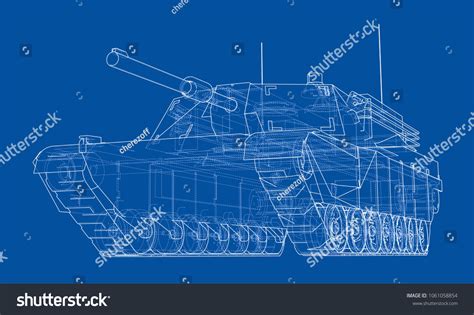 Blueprint Sketch Realistic Tank 3d Illustration Stock Illustration ...