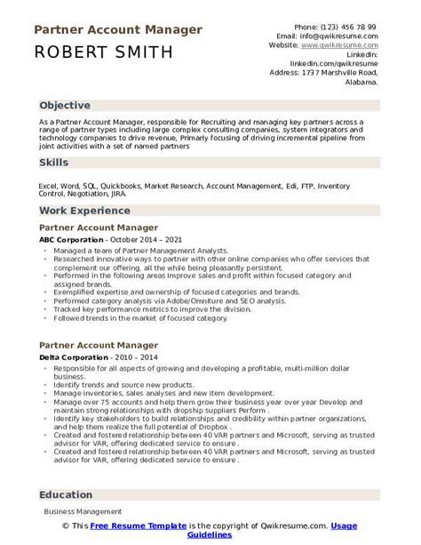 Partner Account Manager Resume Samples Qwikresume