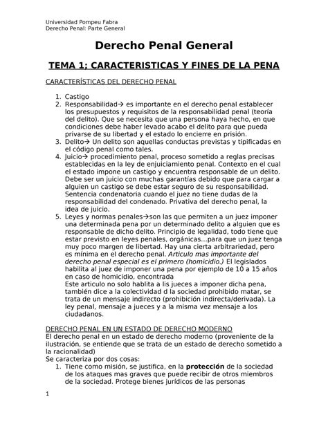 Derecho Penal General Derecho Penal Parte General Derecho Penal General Tema 1