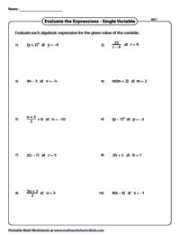 Expressions And Variables Worksheet Pdf