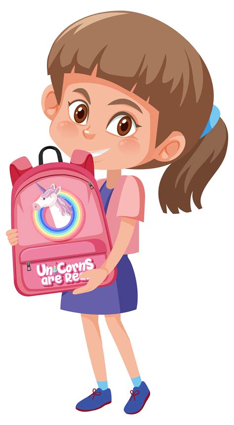 Girl holding cute backpack 1434010 Vector Art at Vecteezy