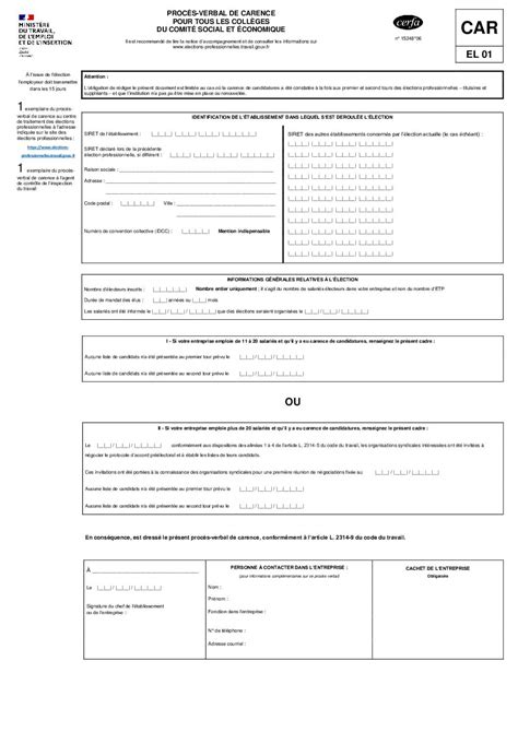 Pv De Carence Cse Proc S Verbal Guide Complet