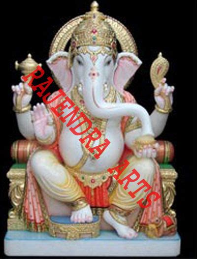 Rajendra Arts Glossy Finish White Marble Lord Ganesha Statue Temple