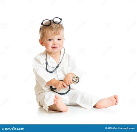 Kid Playing Doctor With Stethoscope And Eyeglasses Stock Photo Image