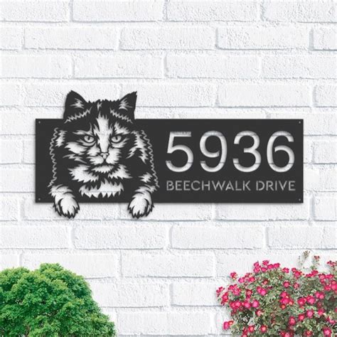 Dinozozo Cute Peeking Tortoiseshell Cat Address Sign House Number