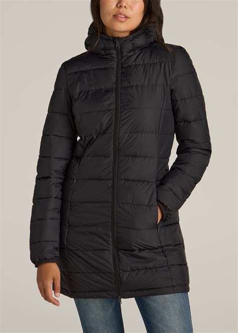 Womens Black Mid Length Puffer Coat Amazing Selection