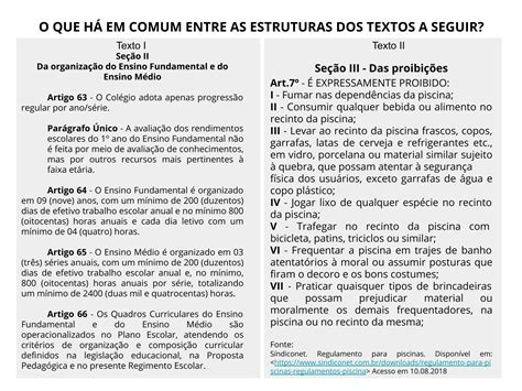 Plano De Aula Ano A Estrutura Composicional Do Texto De Leis E