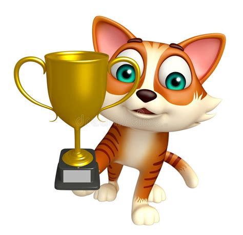 Cute Cat Cartoon Character with Winning Cup Stock Illustration ...