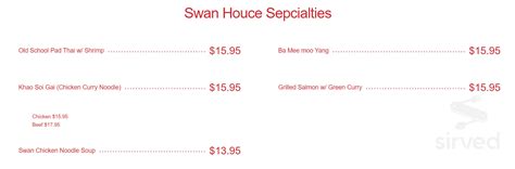 Swan Exotic Thai Restaurant Menu In Moorpark California Usa