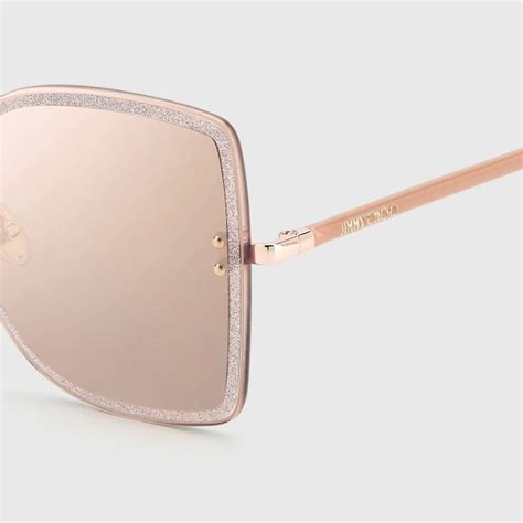 JIMMY CHOO Crystal Glitter LETI S Sunglasses Nude Gold