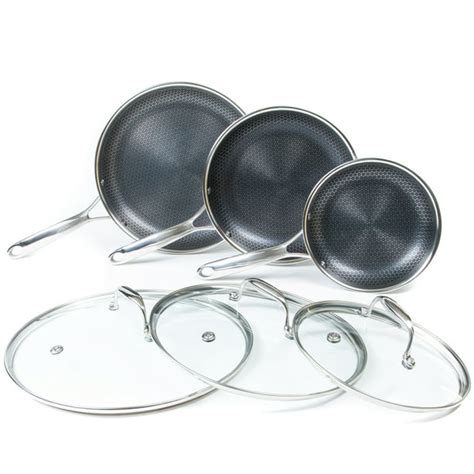 Hexclad 6 Piece Hybrid Stainless Steel Cookware Pan Set With Lids