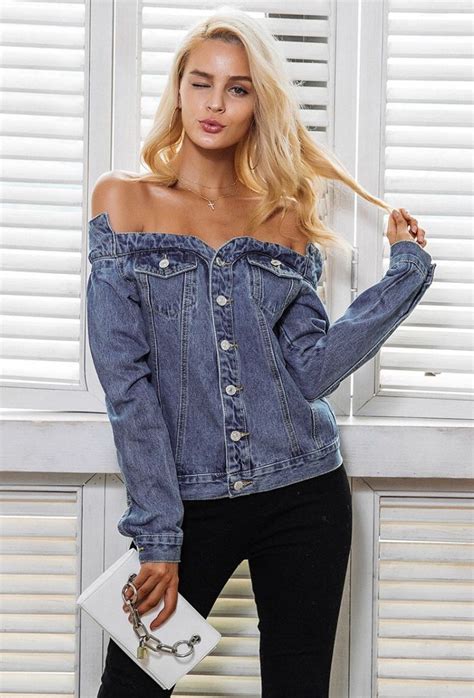 Off Shoulder Denim Jacket Denim Jacket Women Coats Jackets Women Coats For Women