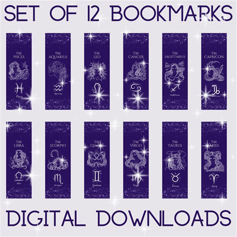 Printable Zodiac Bookmarks Horoscope Bookmarks Instant Download Of 12