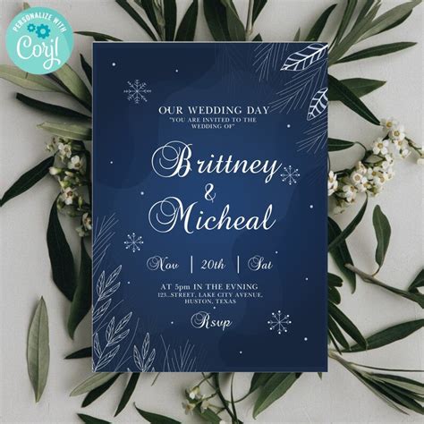 Christmas Wedding Template Royal Blue Wedding Invitation - Etsy