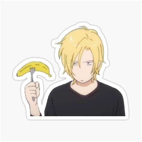 An Anime Character Holding A Banana Sticker On A White Background With