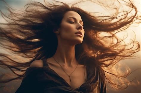 Mujer Generativa Ai Con Cabello Largo Ondeando Al Viento Foto Premium