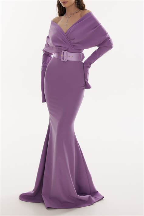 Sofia Dusty Violet Crepe Long Dress Rhea Costa