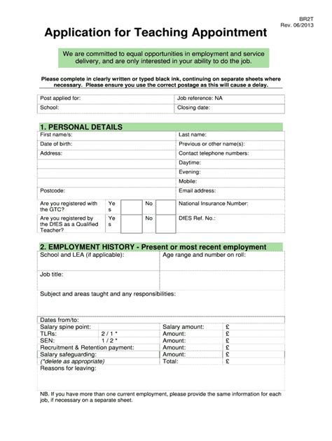 Fillable Online Ivybridge Devon Sch Application Form Teaching Vacancy