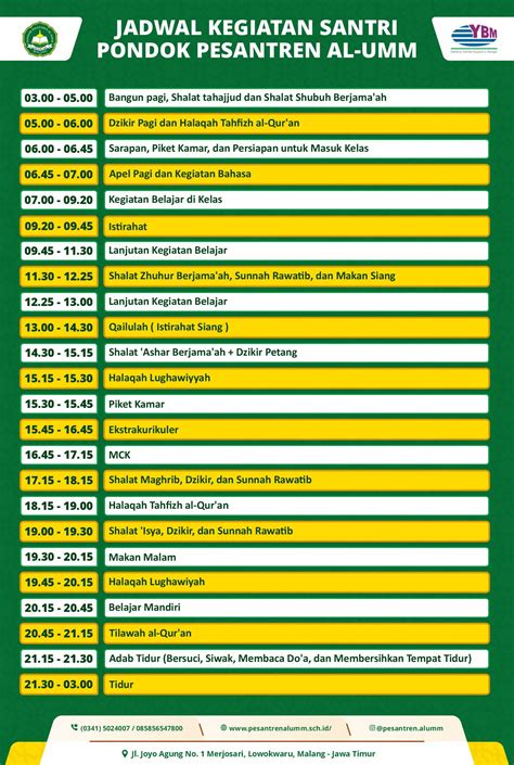 Jadwal Kegiatan Santri Pesantren Al Umm