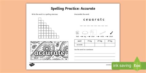 Accurate Spelling Practice Worksheet Professor Feito