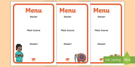 Indian Restaurant Role Play Menu Creation Teacher Made