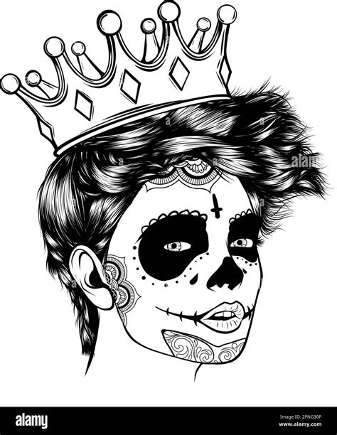 Sugar Skull Black Tattoo Silhouette Mexican Day Of The Dead Vector