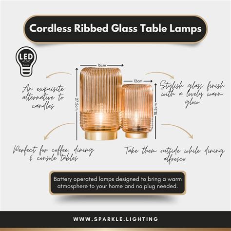 Cordless Green Glass Ribbed Battery Lamps