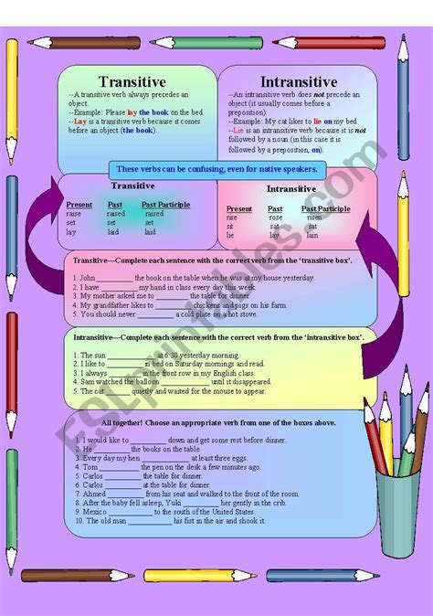 Transitive And Intransitive Worksheet