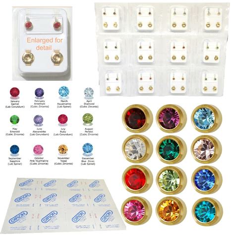 Caflon Ear Studs Piercings Earring Gold Mini Birthstone Cz Studex Type