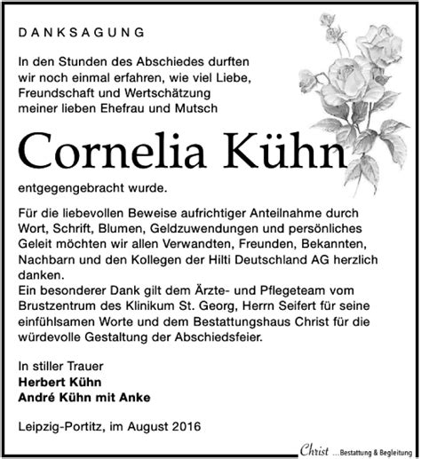 Traueranzeigen von Cornelia Kühn trauer anzeigen de