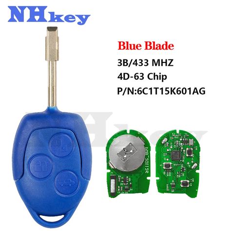 Nhkey 3 Button Car Remote Key 4d63 Chip 433mhz P N 6c1t15k601ag Blue