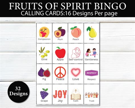 Fruit of the Spirit Bingo, Bible Bingo, Bible Activity for Kids, 1 or 2