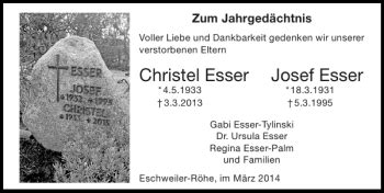 Traueranzeigen Von Christel Esser Josef Esser Aachen Gedenkt