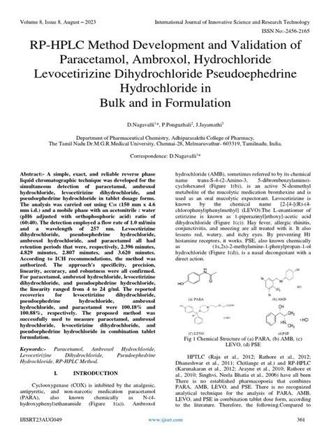 Rp Hplc Method Development And Validation Of Paracetamol Ambroxol Hydrochloride Levocetirizine