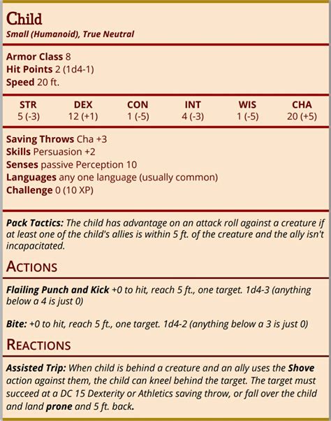 [OC] First ever homebrew stat block for a gang of child thieves my ...