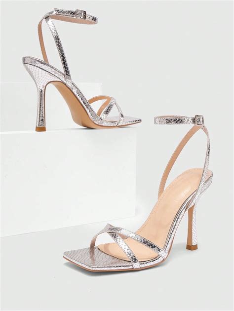 CUCCOO SZL Woman Shoes Fashion Sqaure Toe Silver High Heeled Sandals