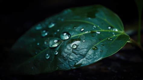 Close Up View Of Raindrops On Green Leaf Generative Ai Stock